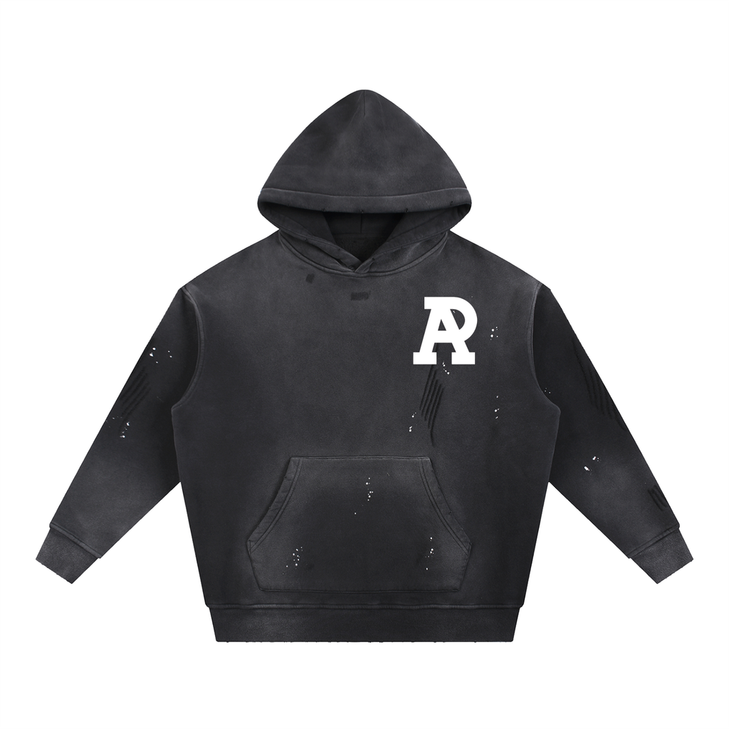 Vintage Washed Frayed Fleece Hoodie